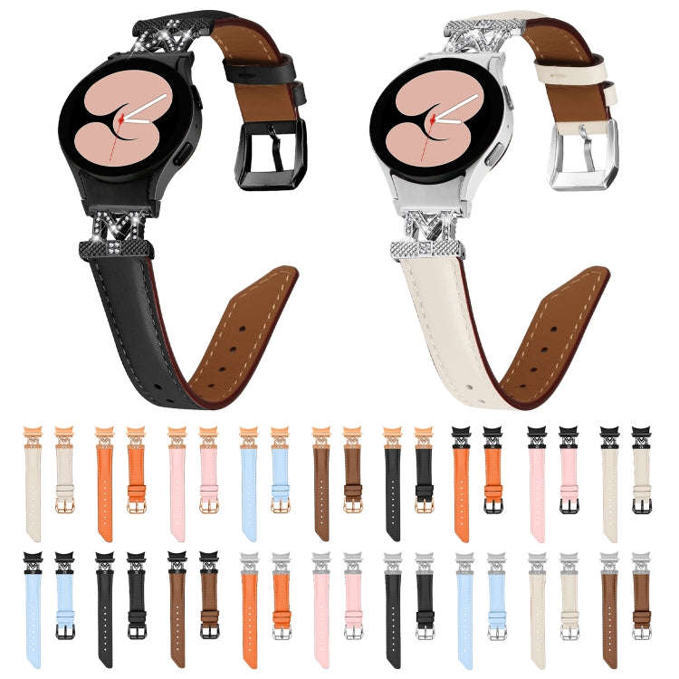 For Samsung Galaxy Watch6 / 6 Classic M Letter D-shaped Twill Leather Watch Band(Silver Orange)