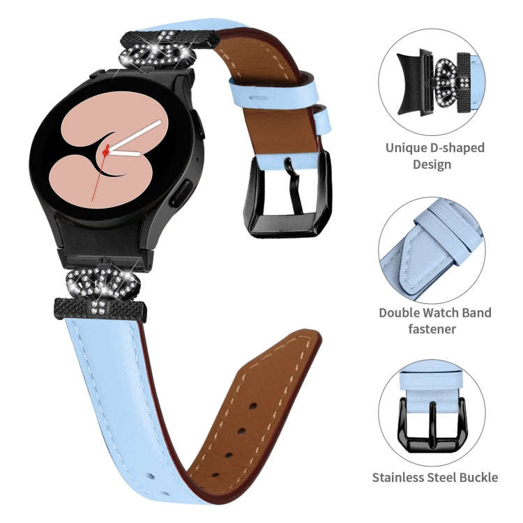 For Samsung Galaxy Watch6 / 6 Classic Crown D-shaped Twill Leather Watch Band(Black Blue)