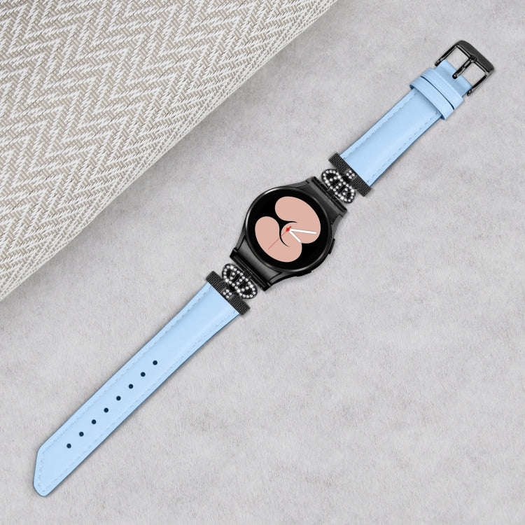 For Samsung Galaxy Watch6 / 6 Classic Crown D-shaped Twill Leather Watch Band(Black Blue)