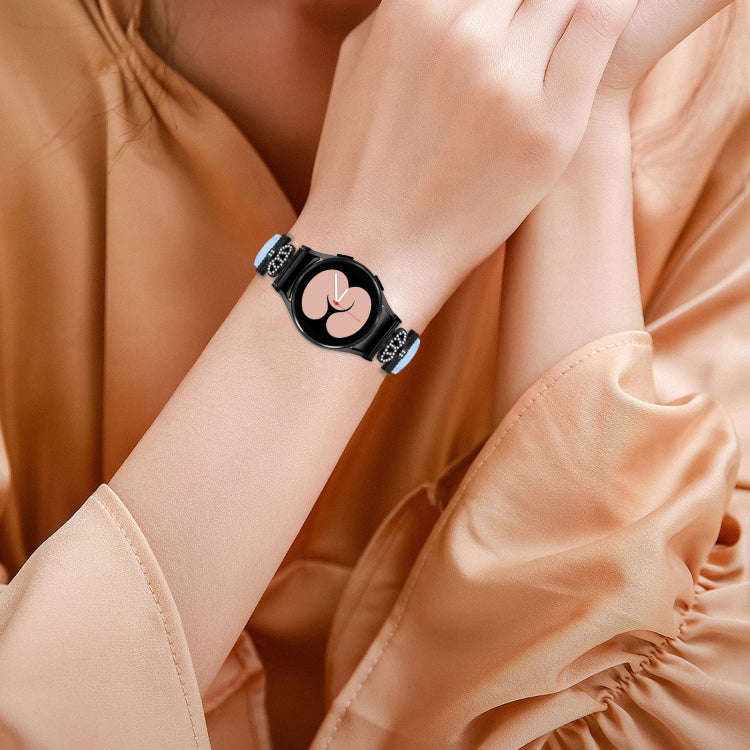 For Samsung Galaxy Watch6 / 6 Classic Crown D-shaped Twill Leather Watch Band(Black Blue)