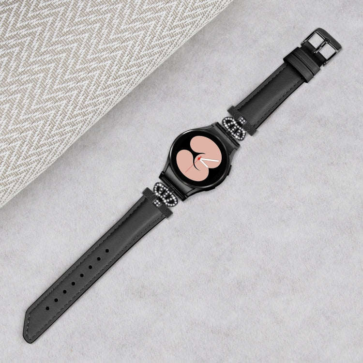 For Samsung Galaxy Watch6 / 6 Classic Crown D-shaped Twill Leather Watch Band(Black)