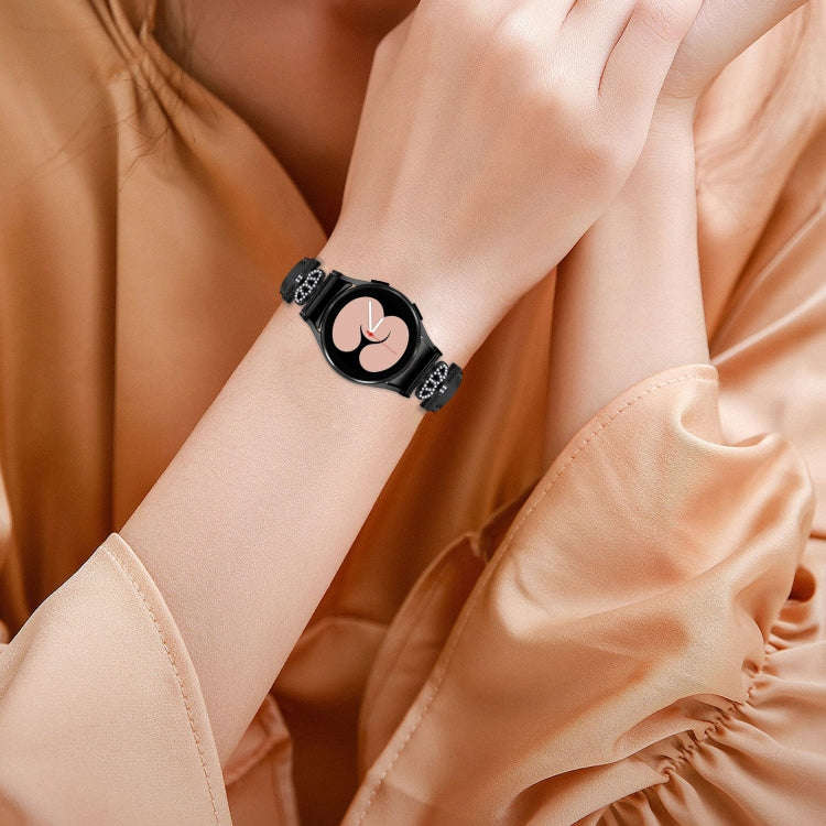 For Samsung Galaxy Watch6 / 6 Classic Crown D-shaped Twill Leather Watch Band(Black)