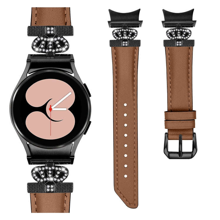 For Samsung Galaxy Watch6 / 6 Classic Crown D-shaped Twill Leather Watch Band(Black Brown)