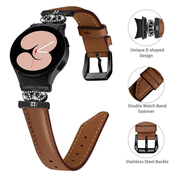 For Samsung Galaxy Watch6 / 6 Classic Crown D-shaped Twill Leather Watch Band(Black Brown)