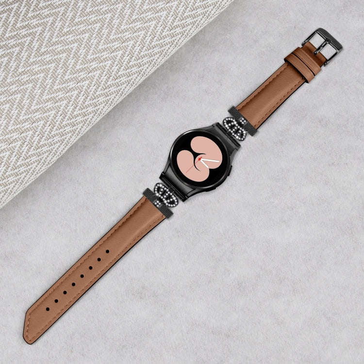 For Samsung Galaxy Watch6 / 6 Classic Crown D-shaped Twill Leather Watch Band(Black Brown)