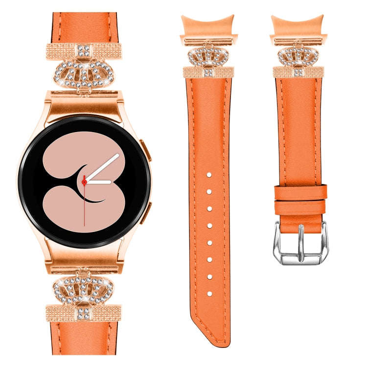 For Samsung Galaxy Watch6 / 6 Classic Crown D-shaped Twill Leather Watch Band(Rose Gold Orange)