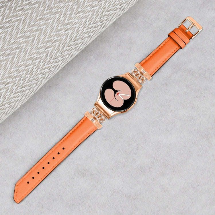 For Samsung Galaxy Watch6 / 6 Classic Crown D-shaped Twill Leather Watch Band(Rose Gold Orange)