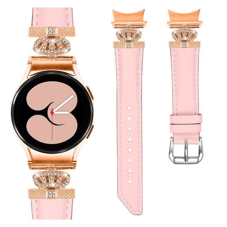 For Samsung Galaxy Watch6 / 6 Classic Crown D-shaped Twill Leather Watch Band(Rose Gold Pink)