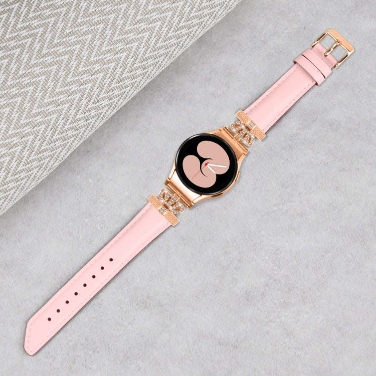 For Samsung Galaxy Watch6 / 6 Classic Crown D-shaped Twill Leather Watch Band(Rose Gold Pink)