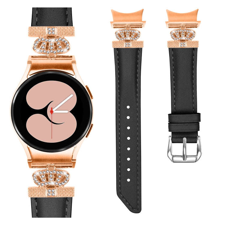For Samsung Galaxy Watch6 / 6 Classic Crown D-shaped Twill Leather Watch Band(Rose Gold Black)
