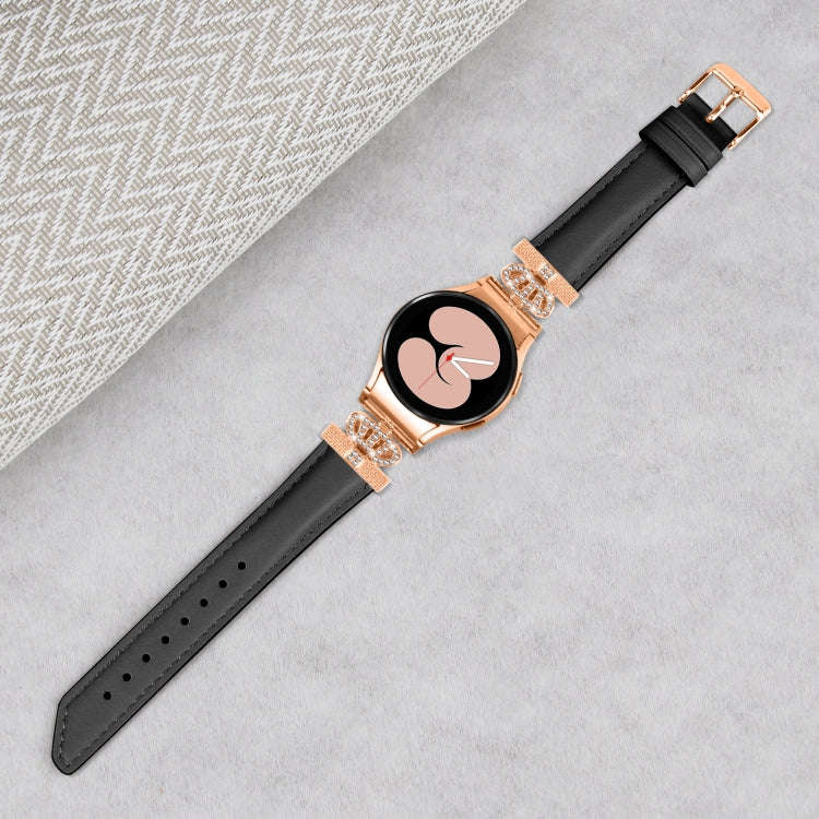 For Samsung Galaxy Watch6 / 6 Classic Crown D-shaped Twill Leather Watch Band(Rose Gold Black)