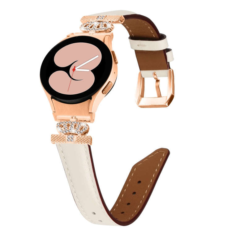 For Samsung Galaxy Watch6 / 6 Classic Crown D-shaped Twill Leather Watch Band(Rose Gold Apricot)