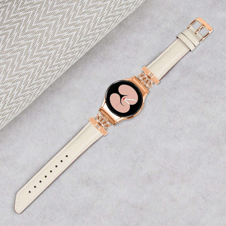 For Samsung Galaxy Watch6 / 6 Classic Crown D-shaped Twill Leather Watch Band(Rose Gold Apricot)
