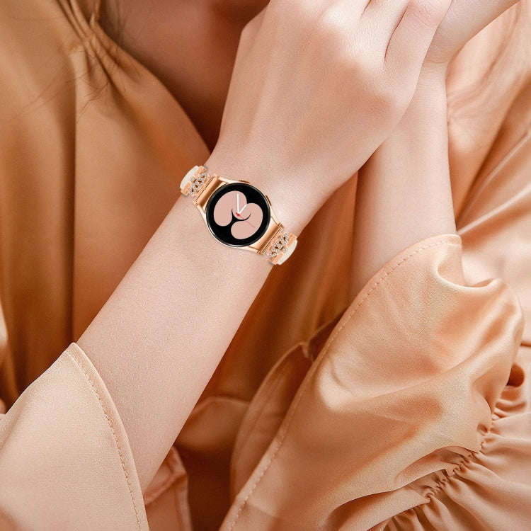 For Samsung Galaxy Watch6 / 6 Classic Crown D-shaped Twill Leather Watch Band(Rose Gold Apricot)