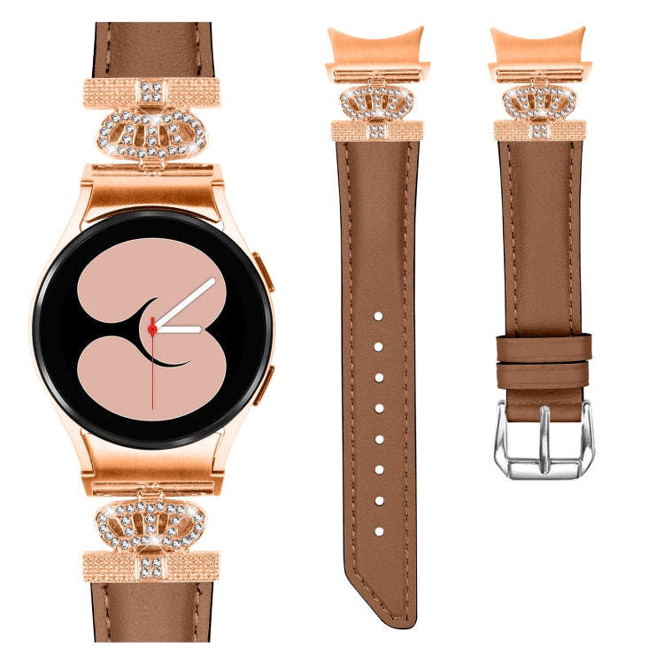 For Samsung Galaxy Watch6 / 6 Classic Crown D-shaped Twill Leather Watch Band(Rose Gold Brown)