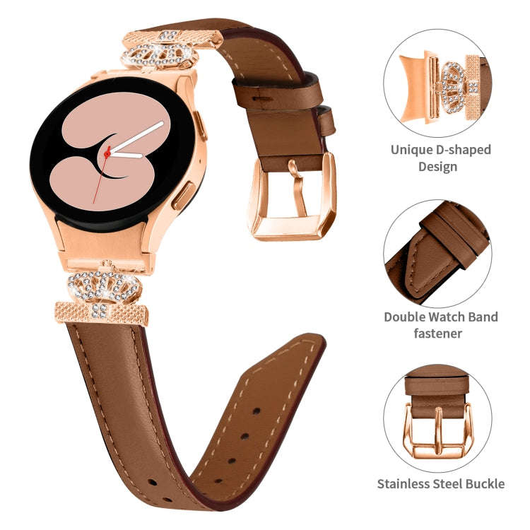 For Samsung Galaxy Watch6 / 6 Classic Crown D-shaped Twill Leather Watch Band(Rose Gold Brown)