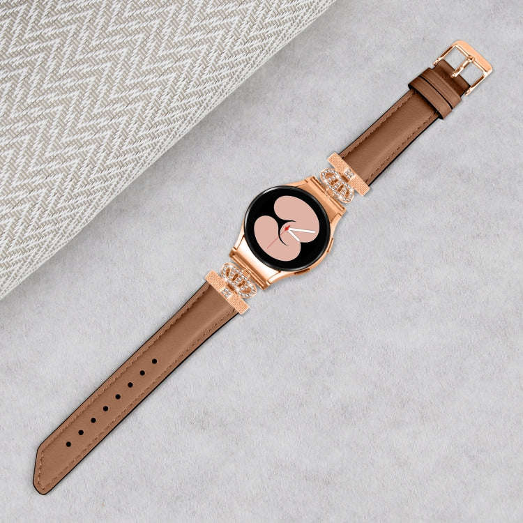 For Samsung Galaxy Watch6 / 6 Classic Crown D-shaped Twill Leather Watch Band(Rose Gold Brown)