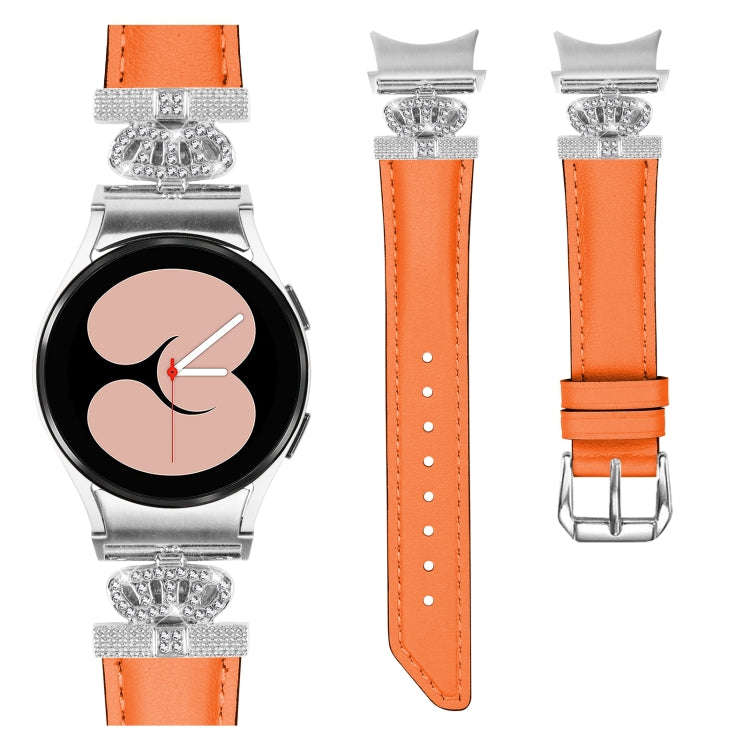 For Samsung Galaxy Watch6 / 6 Classic Crown D-shaped Twill Leather Watch Band(Silver Orange)