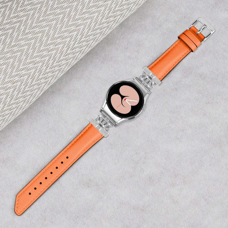 For Samsung Galaxy Watch6 / 6 Classic Crown D-shaped Twill Leather Watch Band(Silver Orange)