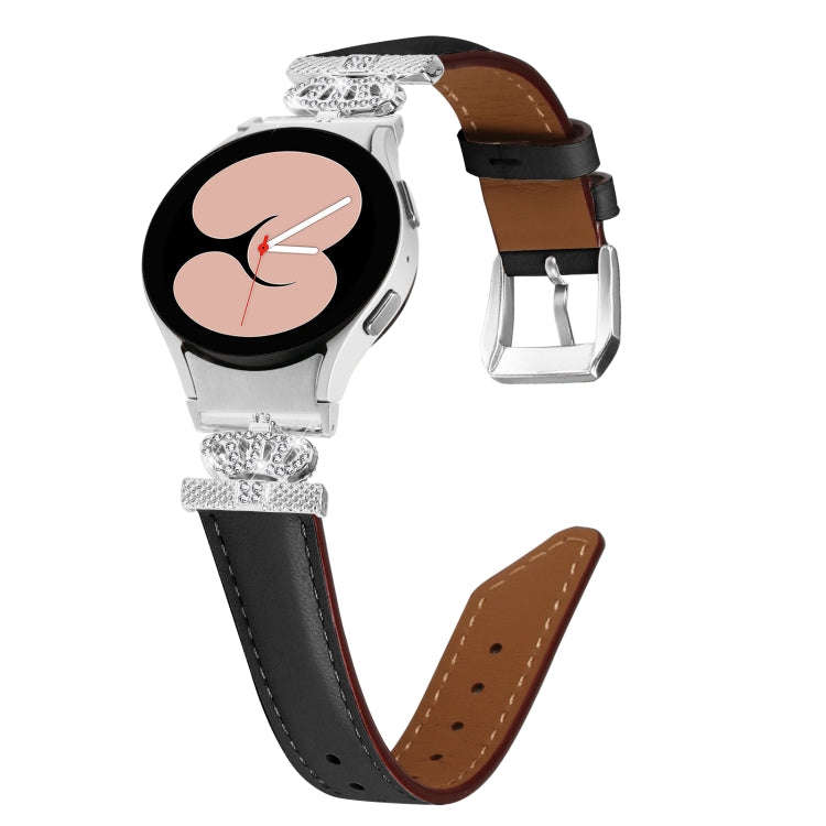 For Samsung Galaxy Watch6 / 6 Classic Crown D-shaped Twill Leather Watch Band(Silver Black)