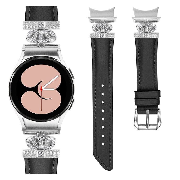 For Samsung Galaxy Watch6 / 6 Classic Crown D-shaped Twill Leather Watch Band(Silver Black)