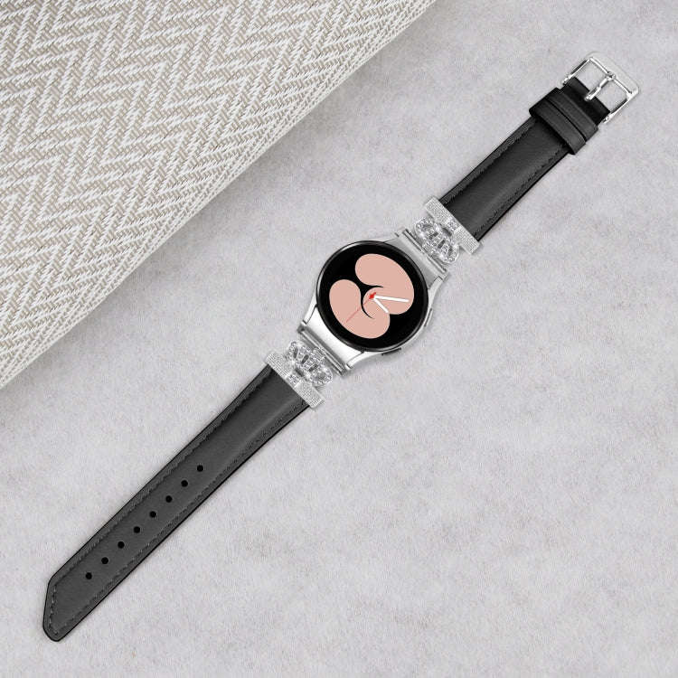 For Samsung Galaxy Watch6 / 6 Classic Crown D-shaped Twill Leather Watch Band(Silver Black)