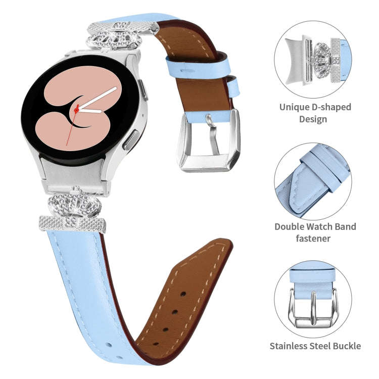 For Samsung Galaxy Watch6 / 6 Classic Crown D-shaped Twill Leather Watch Band(Silver Blue)