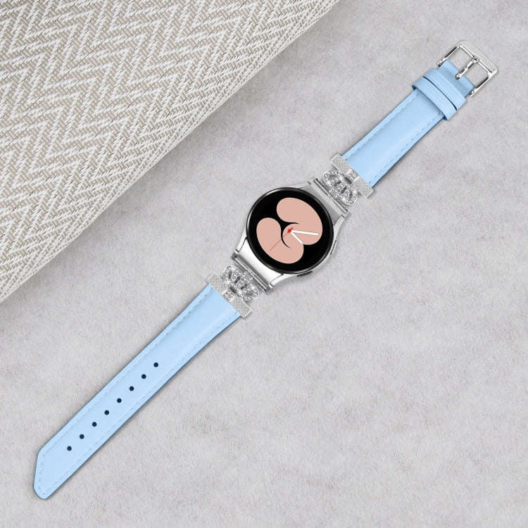 For Samsung Galaxy Watch6 / 6 Classic Crown D-shaped Twill Leather Watch Band(Silver Blue)