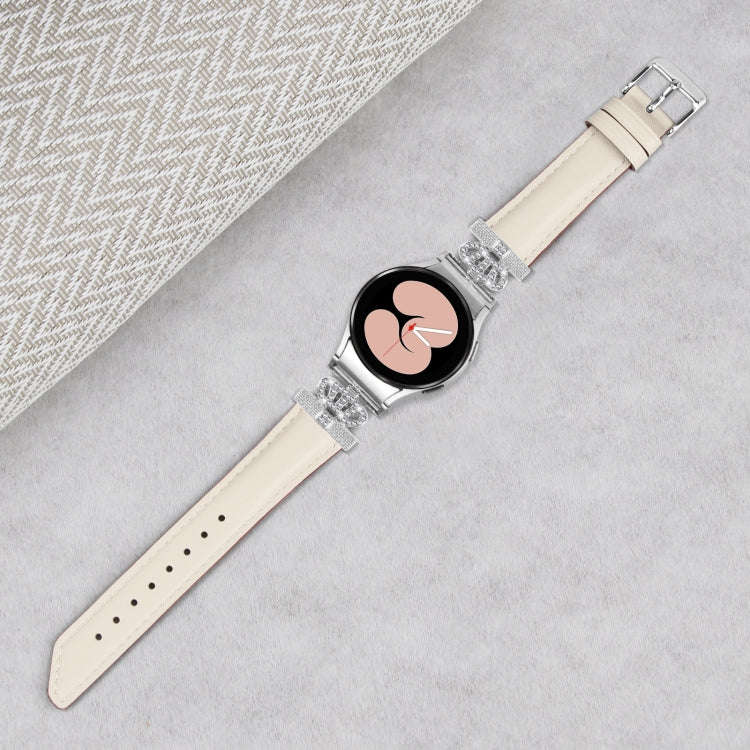 For Samsung Galaxy Watch6 / 6 Classic Crown D-shaped Twill Leather Watch Band(Silver Apricot)