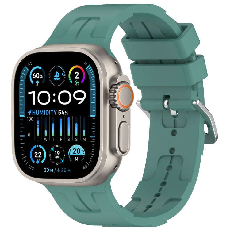 For Apple Watch Ultra 2 49mm H Texture Silicone Ladder Buckle Watch Band(Pine Green)