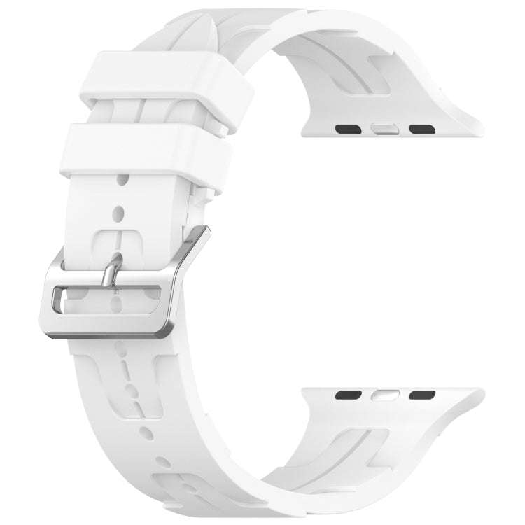 For Apple Watch Series 9 41mm H Texture Silicone Ladder Buckle Watch Band(White)