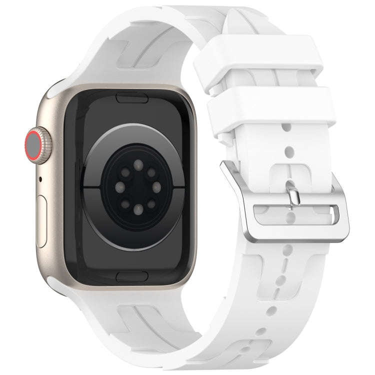 For Apple Watch Series 9 41mm H Texture Silicone Ladder Buckle Watch Band(White)