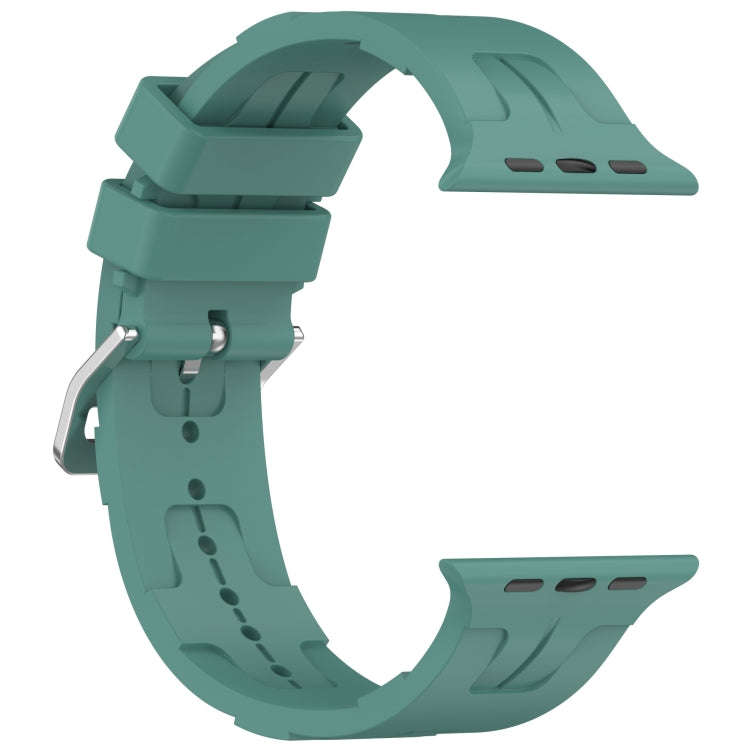 For Apple Watch Series 9 41mm H Texture Silicone Ladder Buckle Watch Band(Pine Green)