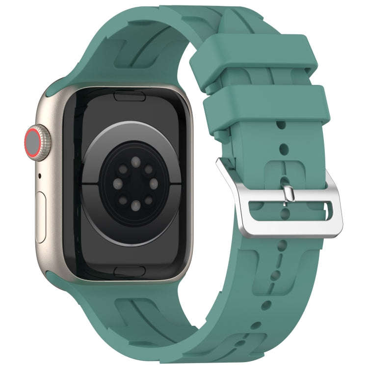 For Apple Watch Series 9 41mm H Texture Silicone Ladder Buckle Watch Band(Pine Green)