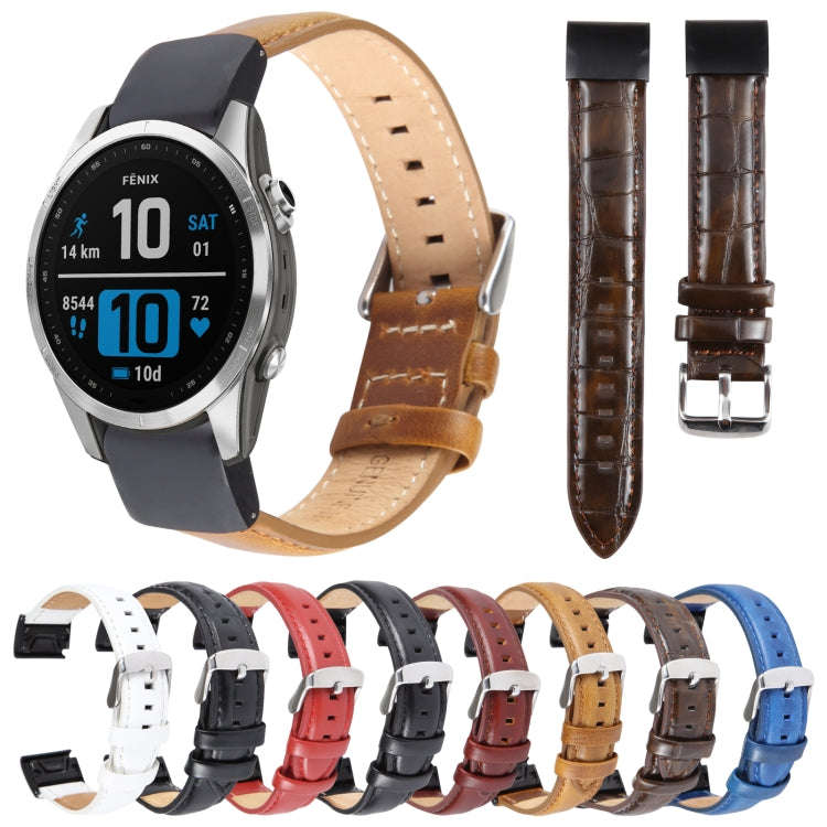 For Garmin Fenix 7S 20mm  Bamboo Joint Texture Genuine Leather Watch Band(Bamboo Black)