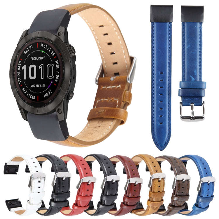 For Garmin Fenix 7X 26mm Plain Weave Genuine Leather Watch Band(Wine Red)