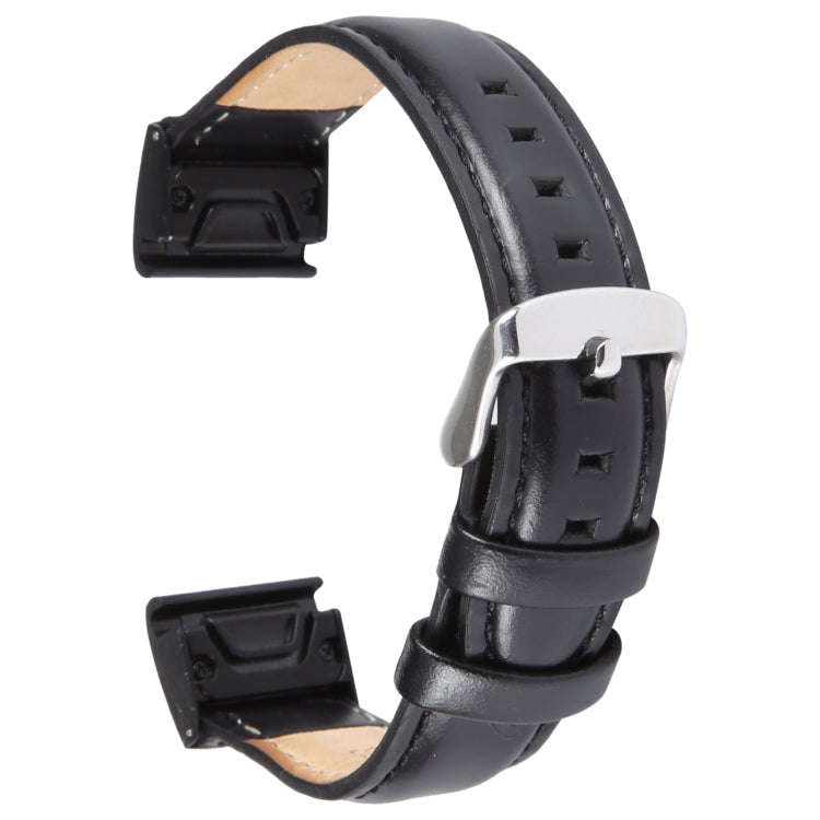 For Garmin Fenix 7 22mm Bamboo Joint Texture Genuine Leather Watch Band(Black)