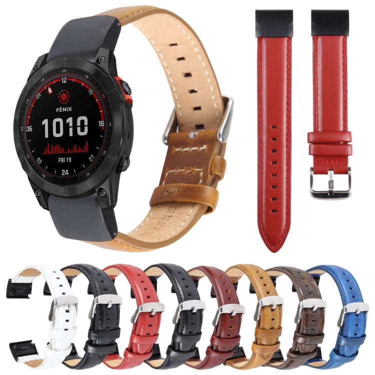 For Garmin Fenix 7 22mm Bamboo Joint Texture Genuine Leather Watch Band(Dark Blue)
