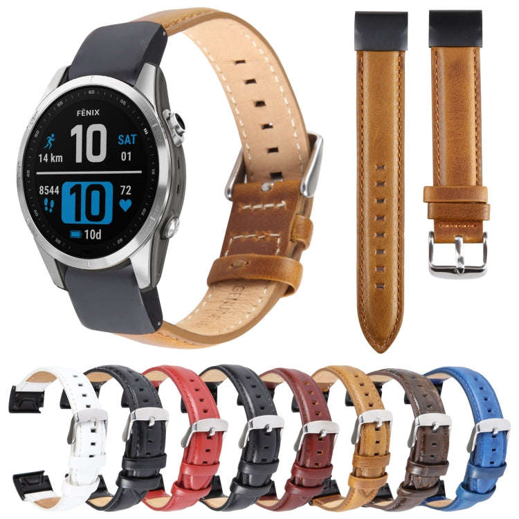 For Garmin Fenix 7S 20mm  Plain Weave Genuine Leather Watch Band(Wine Red)