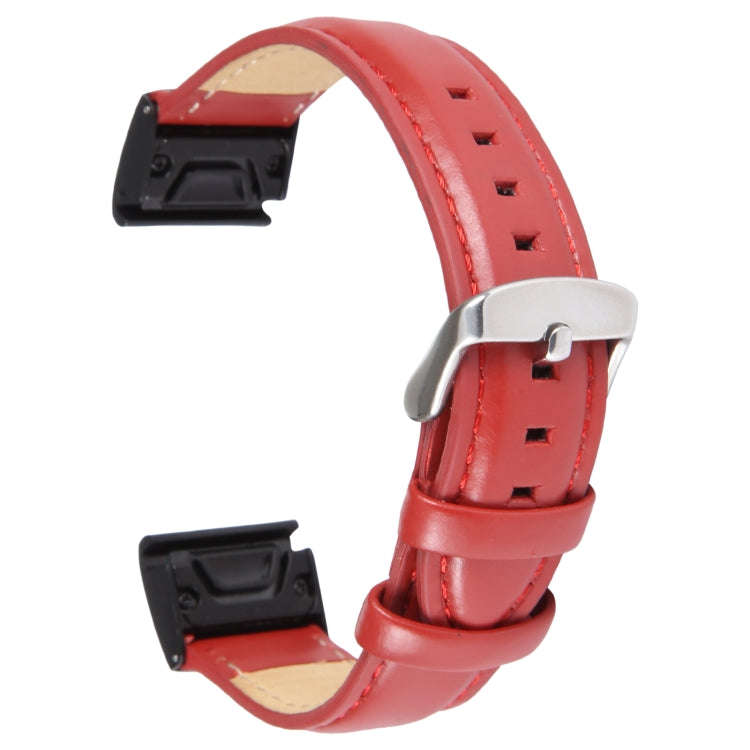For Garmin Fenix 7X 26mm Bamboo Joint Texture Genuine Leather Watch Band(Red)