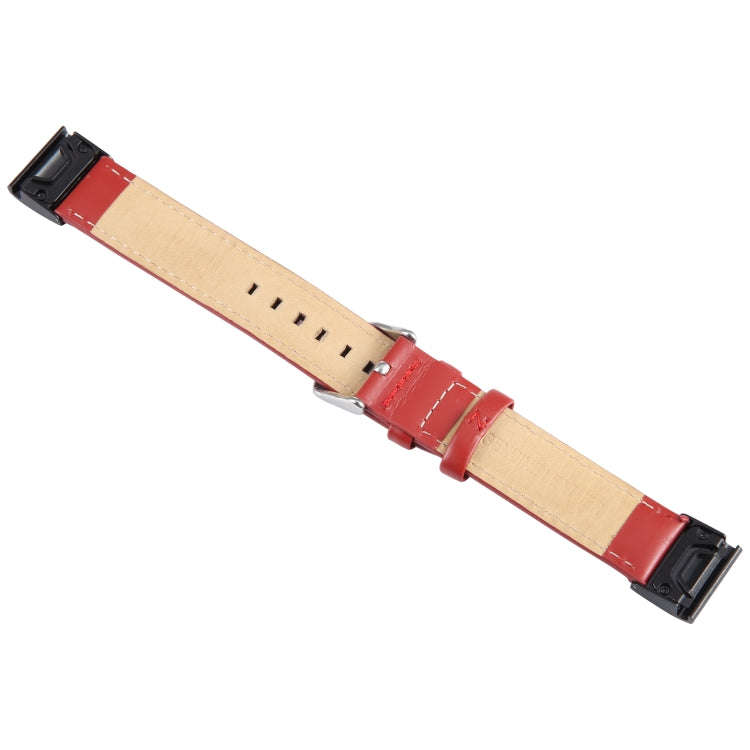 For Garmin Fenix 7X 26mm Bamboo Joint Texture Genuine Leather Watch Band(Red)