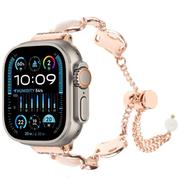 For Apple Watch Ultra 2 49mm Shell Metal Chain Bracelet Watch Band(Rose Gold)