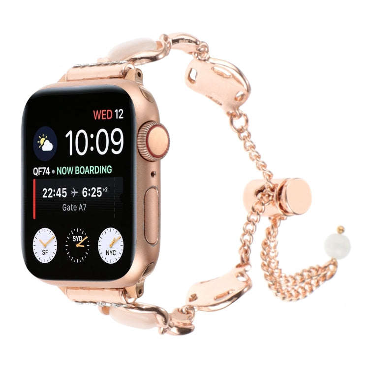 For Apple Watch Series 4 44mm Shell Metal Chain Bracelet Watch Band(Rose Gold)
