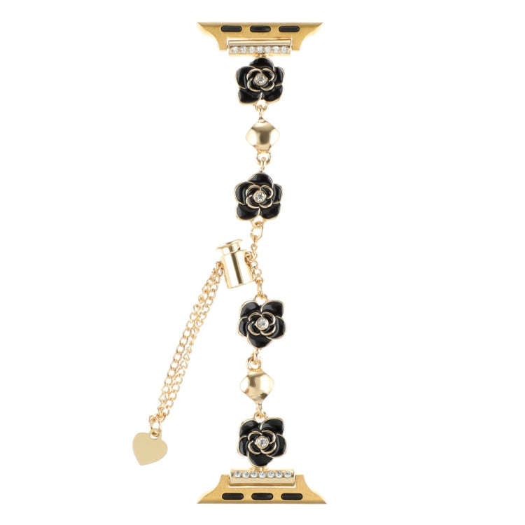 For Apple Watch Series 9 41mm Camellia Metal Chain Bracelet Watch Band(Black Gold)