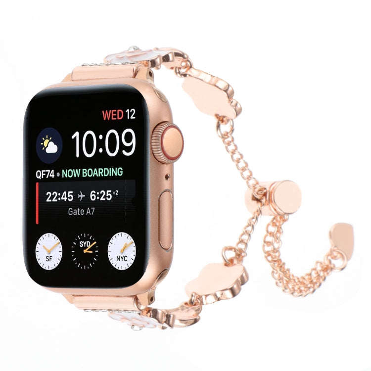 For Apple Watch Series 9 41mm Camellia Metal Chain Bracelet Watch Band(White Rose Gold)