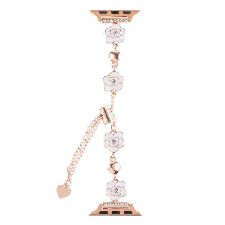 For Apple Watch Series 9 41mm Camellia Metal Chain Bracelet Watch Band(White Rose Gold)