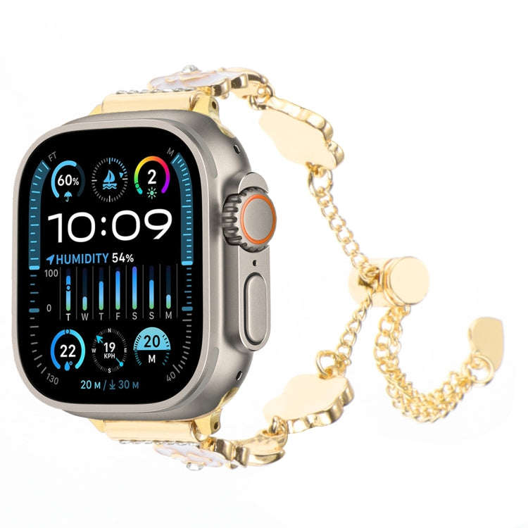 For Apple Watch Ultra 49mm Camellia Metal Chain Bracelet Watch Band(White Gold)