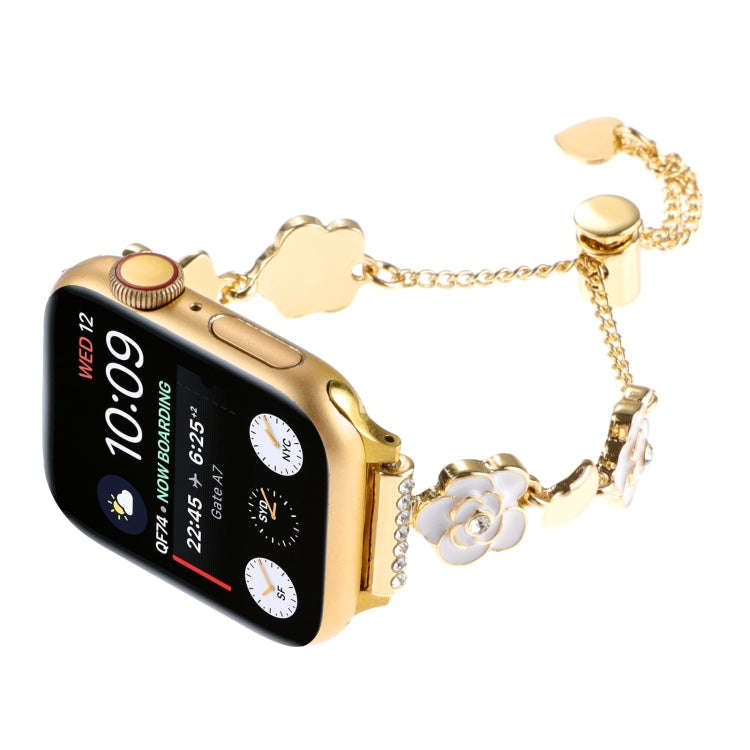 For Apple Watch Ultra 49mm Camellia Metal Chain Bracelet Watch Band(White Gold)