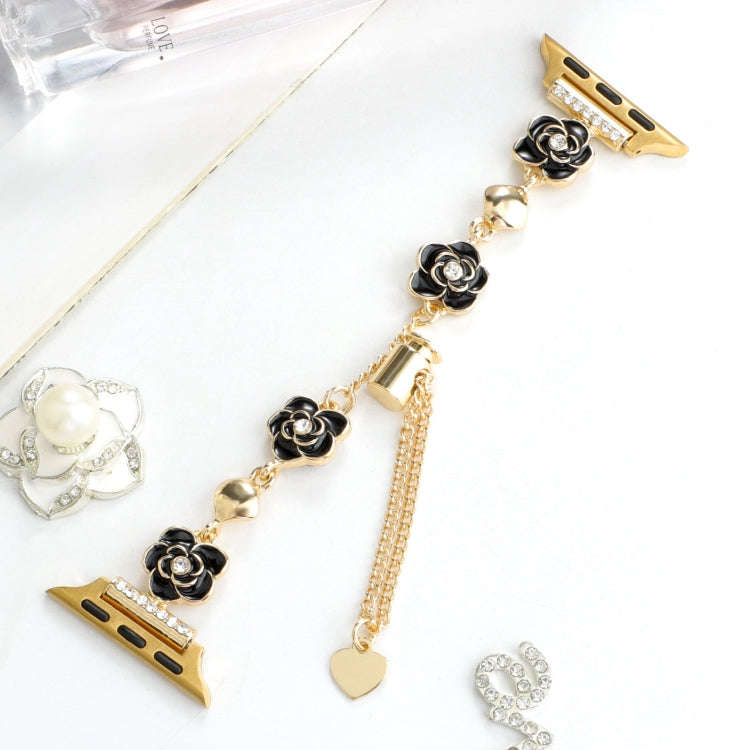 For Apple Watch SE 2022 40mm Camellia Metal Chain Bracelet Watch Band(Black Gold)