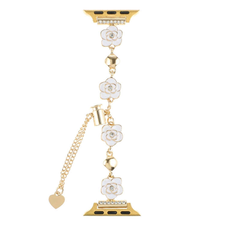 For Apple Watch Series 7 41mm Camellia Metal Chain Bracelet Watch Band(White Gold)
